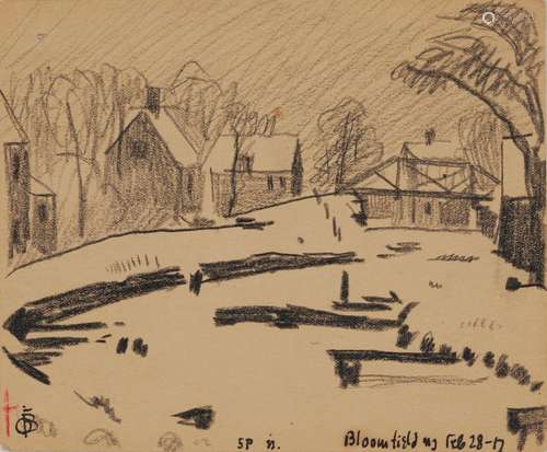 Oscar Bluemner (1867-1938) Bloomfield, NJ 4 13/16 x 5 13/16 ...