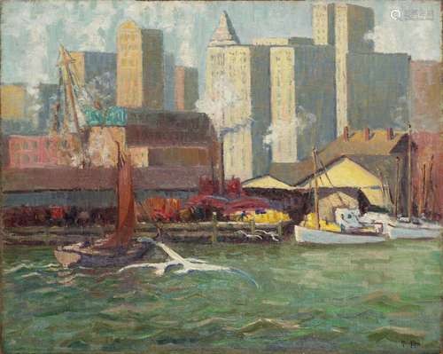 【¤】Alice Hirsh (1888-1935) East River View (Fulton Fish Mark...