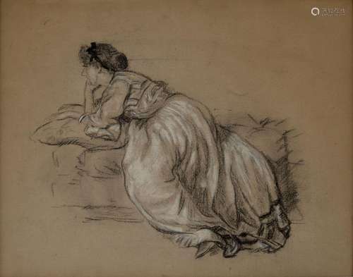 【¤】William Glackens (1870-1938) Girl Reclining 9 1/4 x 12 in...