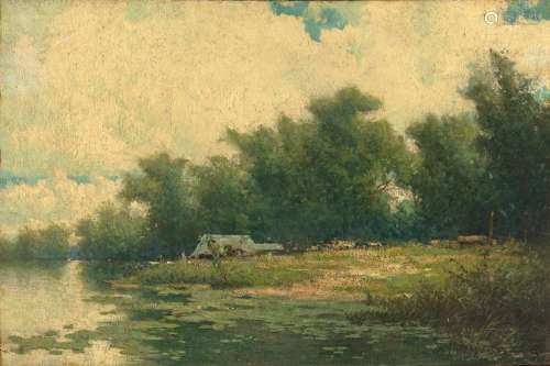 【¤】Milne Ramsey (1847-1915) Landscape with Lake 15 3/4 x 23 ...