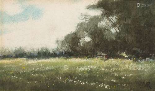 【¤】Milne Ramsey (1847-1915) Field with Wildflowers 4 1/2 x 7...