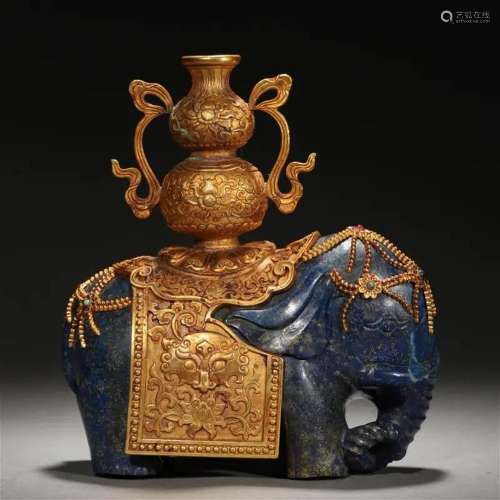 A Chinese Bronze-gilt Mounted Elephant Spill Vase