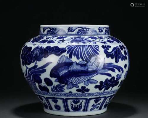 A Chinese Blue and White Lotus Pond Jar