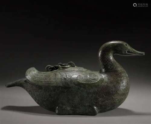 A Chinese Bronze Duck Shaped Vessel