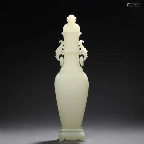 A Chinese Carved White Jade Vase