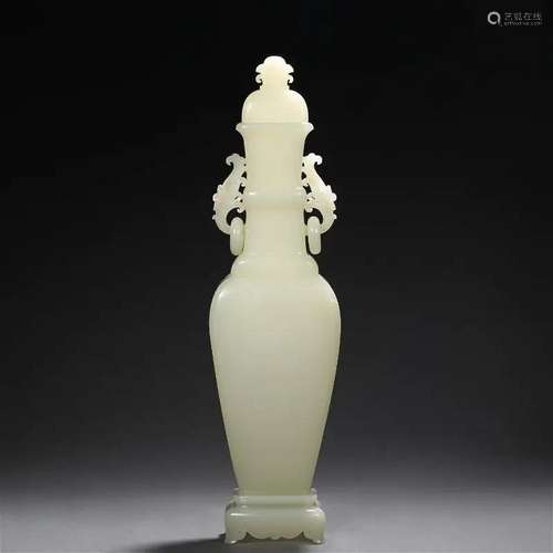 A Chinese Carved White Jade Vase