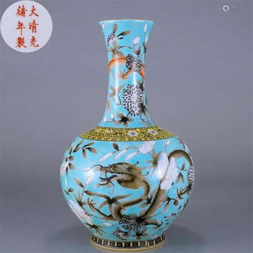 A Chinese Turquoise Ground and Grisaille Glazed Vase