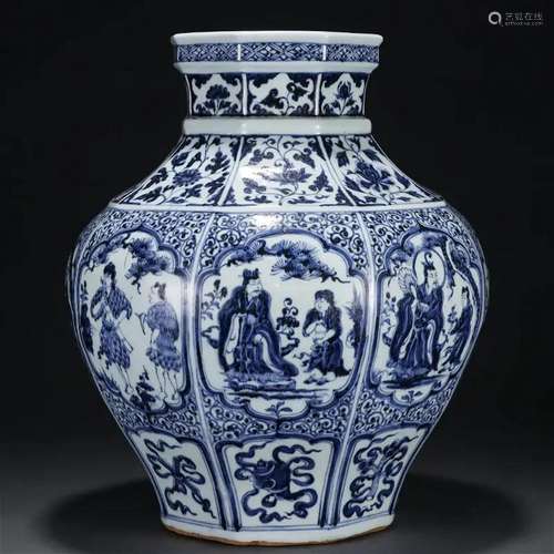 A Chinese Blue and White Figural Story Jar