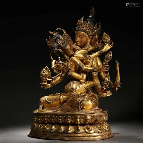 A Tibetan Bronze-gilt Guhyasamaja