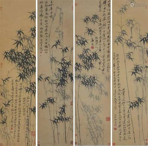 Four Pages of Chinese Scroll Painting By Zheng Banqiao