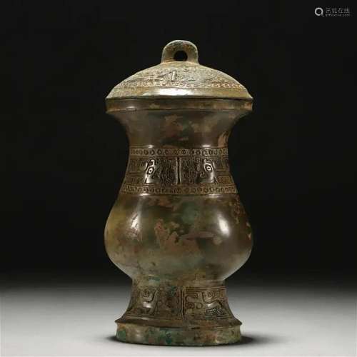 A Chinese Bronze Wine Vessel Zhi