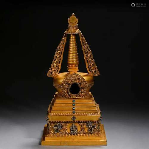 A Tibetan Bronze-gilt Stupa