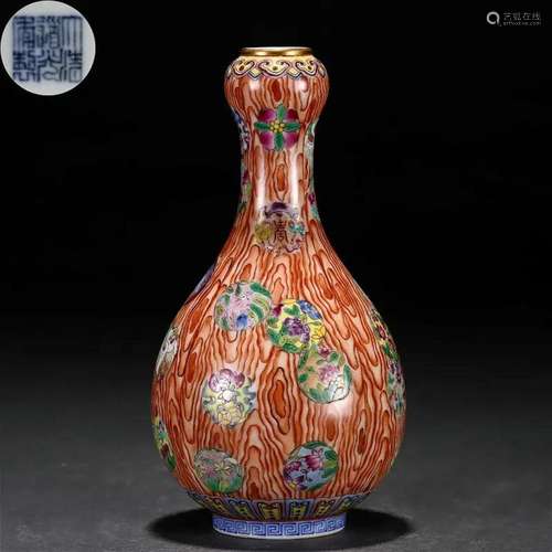 A Chinese Famille Rose Garlic Head Vase