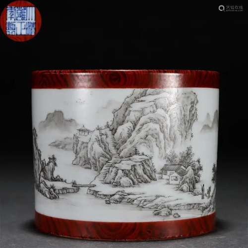 A Chinese Grisaille Glaze Brushpot