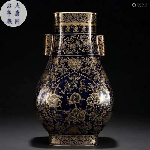 A Chinese Blue Glaze and Gilt Arrow Vase