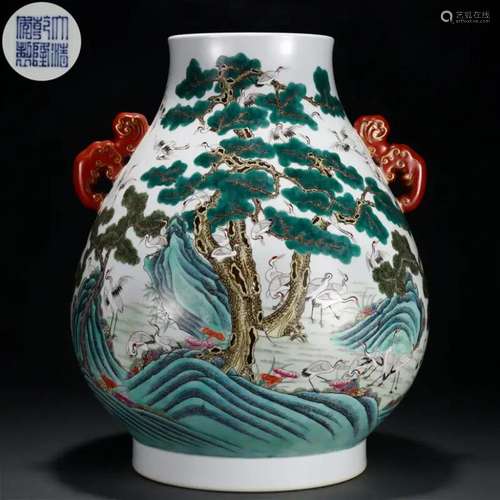 A Chinese Famille Rose Cranes Zun Vase