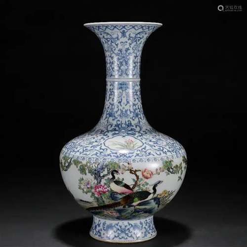 A Chinese Famille Rose Peacock Vase