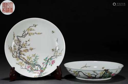 Pair Chinese Famille Rose Blooms Plates