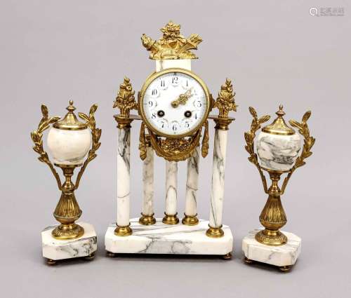 3-piece white marble column clock,