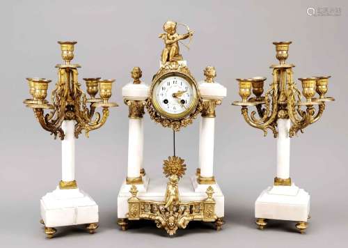 3-piece white marble column clock,