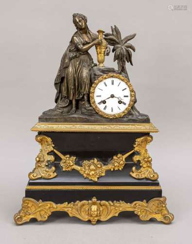 Bronze figural mantel clock, base w