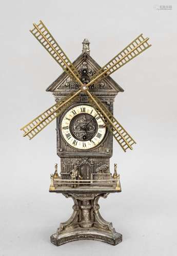 Mill clock, cast metal, silver fini