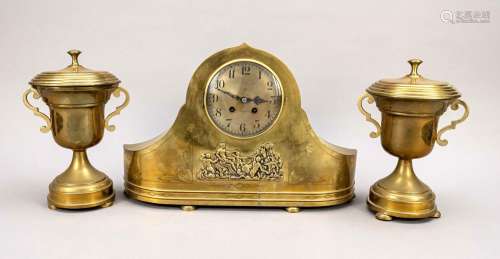 3-piece brass table clock, with eng