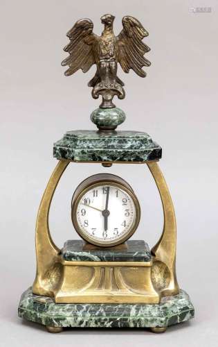 Art nouveau table clock, green marb