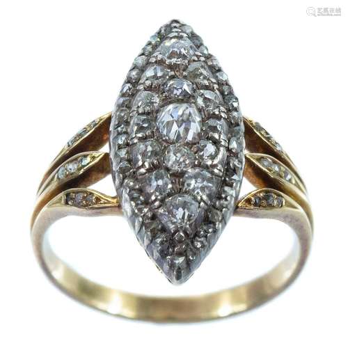 A Georgian gold and diamond set navette ring,