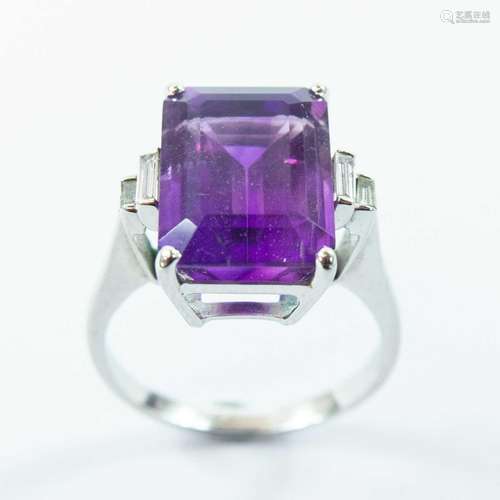 An 18ct white gold amethyst and diamond dress ring,