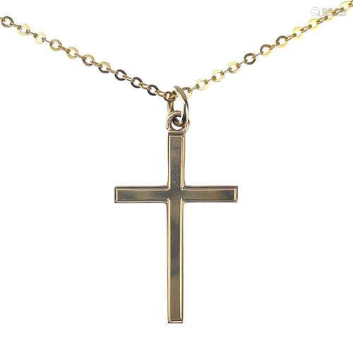 A 9ct gold cross pendant on a 9ct necklace.