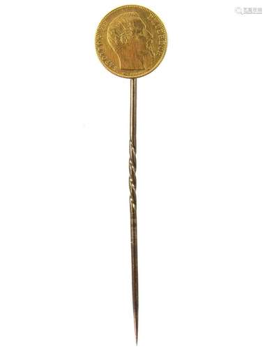 A Napoleon III 5 Franc gold coin tie pin.