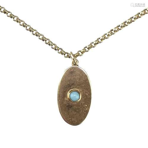 A 9ct gold pendant necklace, set with a circular turquoise, ...