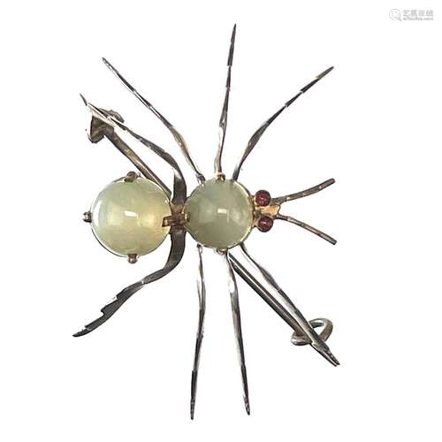 A Victorian silver gem set spider brooch.