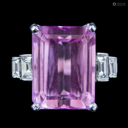 An 18ct white gold kunzite and diamond dress ring.