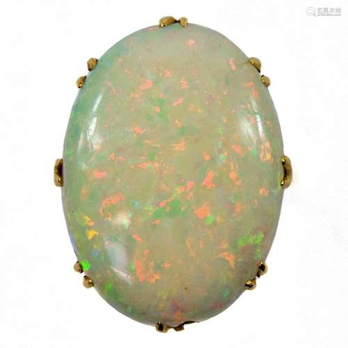 An 18ct gold white opal set ring.