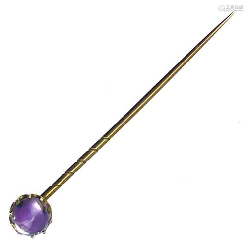 A high purity gold star ruby cabochon stick pin, the six ray...