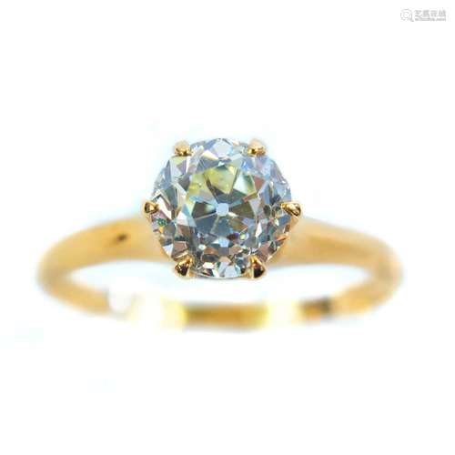 A 14ct gold diamond solitaire ring, the stone measuring 1.3c...