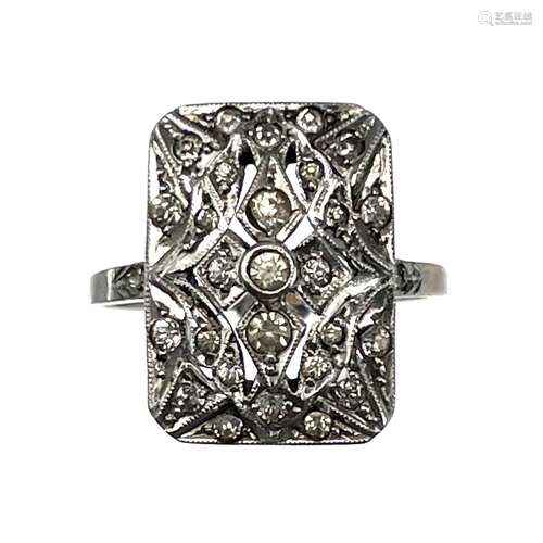 A 9ct white gold and silver 1920`s style white stone set rin...