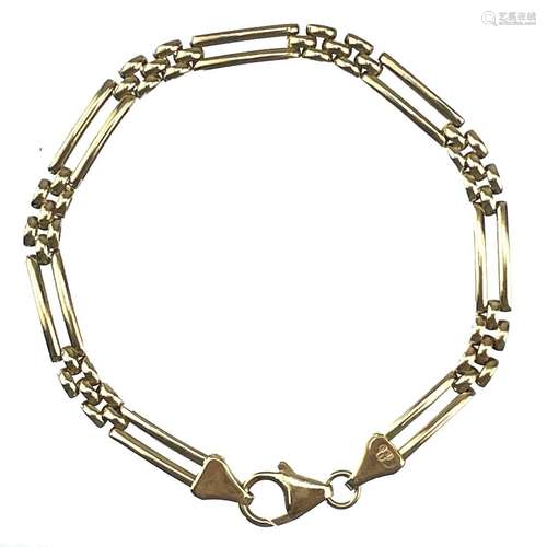 A modern 9ct gold two bar bracelet.