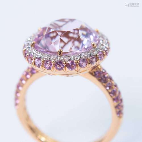 A contemporary 18ct rose gold kunzite and diamond set cluste...