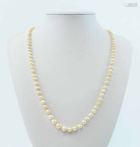 A natural pearl graduated necklace with white gold diamond s...