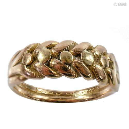 A high purity gold plaited ring, partial Chester hallmarks,