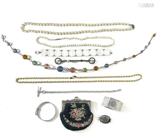 A collection of costume jewellery, including silver.