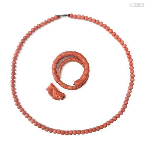 A 19th century articulated coral bracelet carved as a mermai...