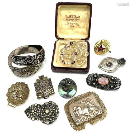 A quantity of costume jewellery including a little silver an...