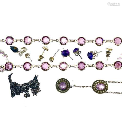 A gold plated `amethyst` set Riviere necklace.