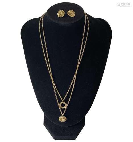 A contemporary gold plated necklace and earring set,