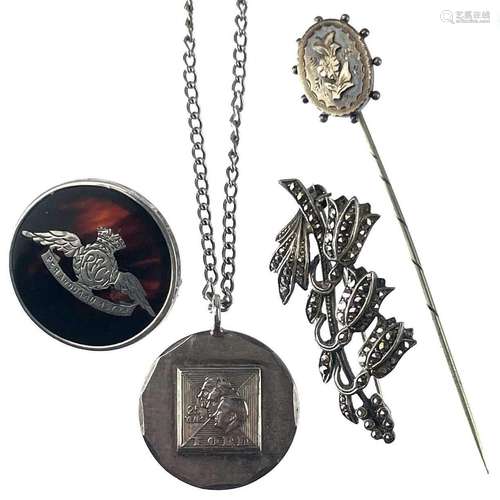 Silver jewellery items, including a WWI Royal Flying Corps. ...