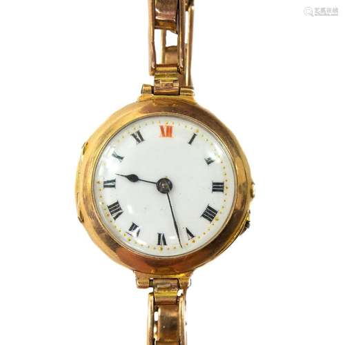 An early 20th century 15ct gold ladies manual wind wristwatc...